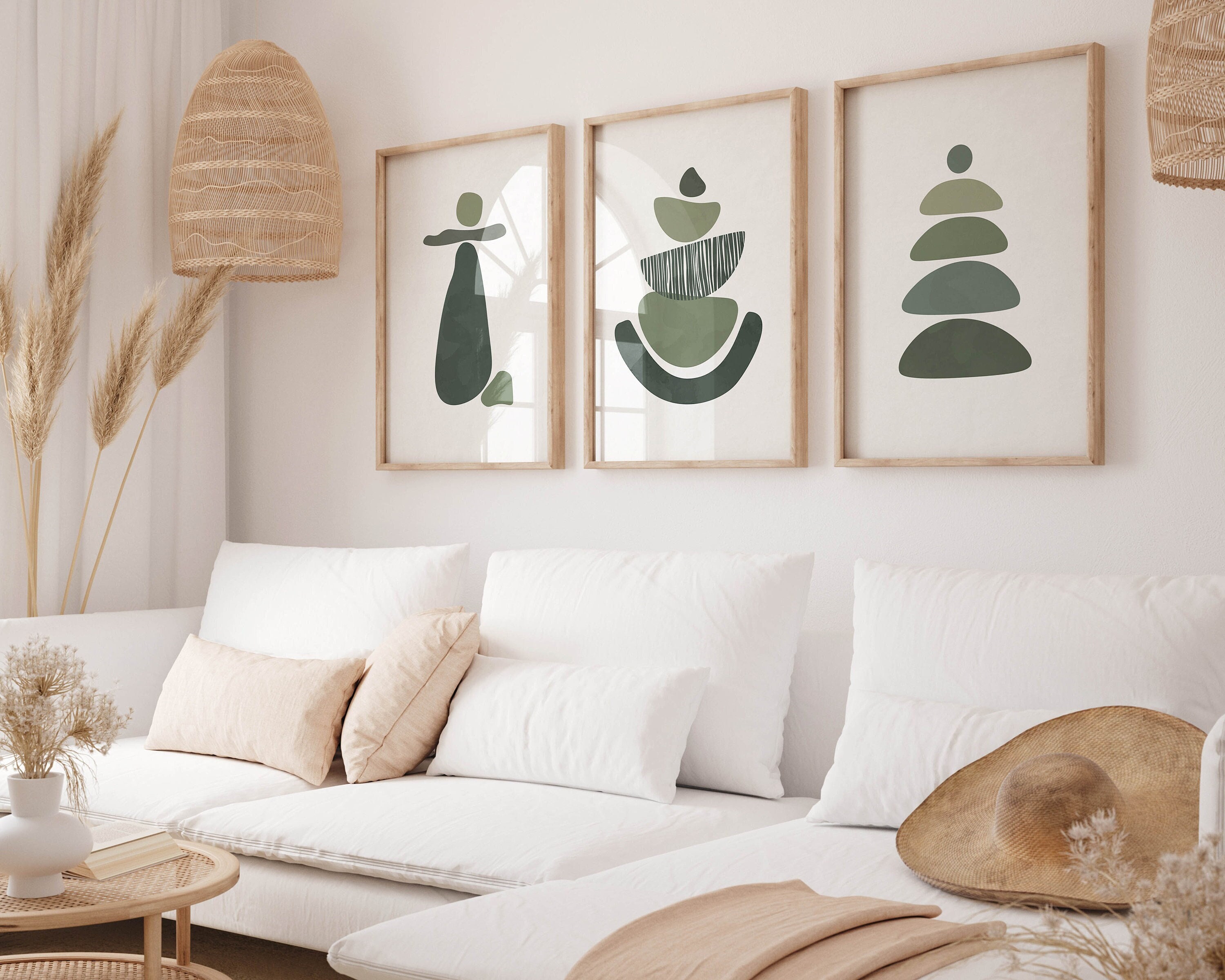 Japandi Sage Green Abstract Art Prints, Set of 3 (downloadable Art) - Etsy