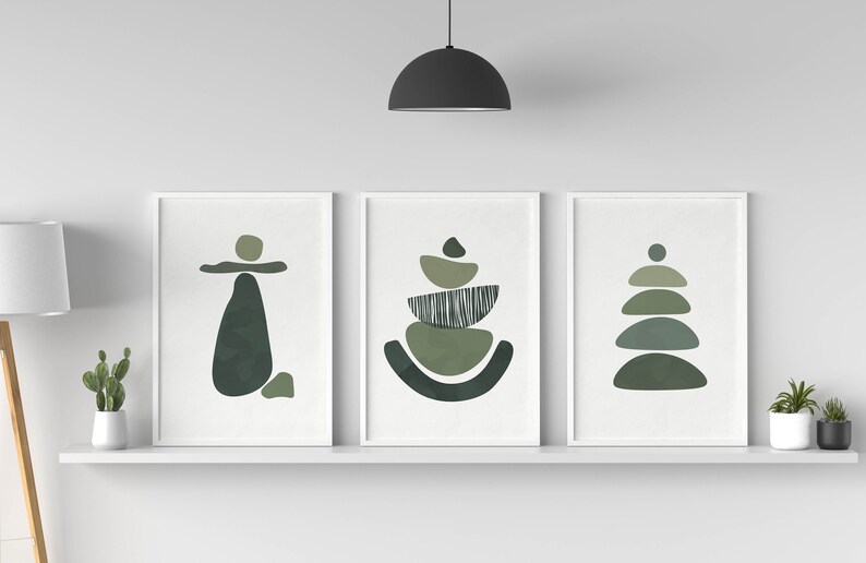 Japandi Sage Green Abstract Art Prints, Set of 3 (downloadable Art) - Etsy