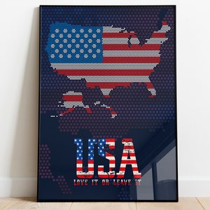 Art mural en pointillé des États-Unis, art mural des États-Unis, carte des États-Unis d'Amérique, drapeau des États-Unis imprimable, cadeau pour lui, art mural carte affiche numérique
