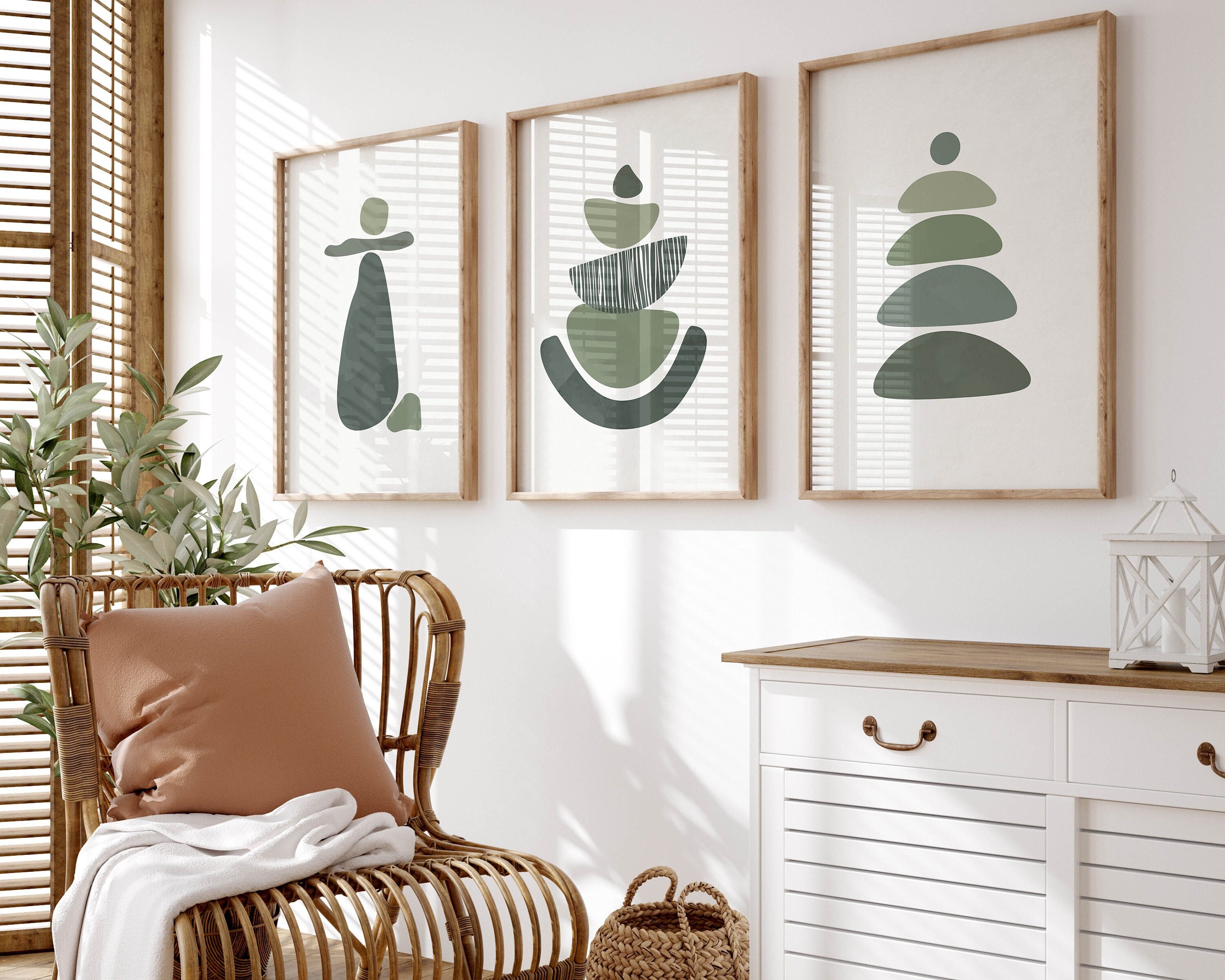 Japandi Sage Green Abstract Art Prints, Set of 3 (downloadable Art) - Etsy