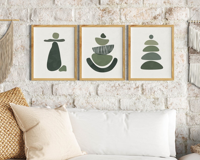 Japandi Sage Green Abstract Art Prints, Set of 3 (downloadable Art) - Etsy