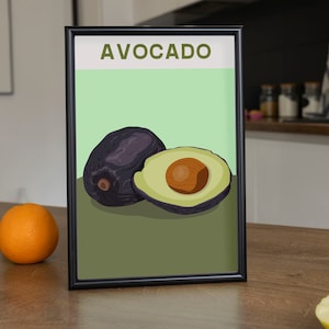 Avocado Kitchen Wall Art, Avocado Fruit Kitchen Poster, Kitchen Prints, Dining Room Wall Art, Living Room Wall Art, Fruit Printable Art