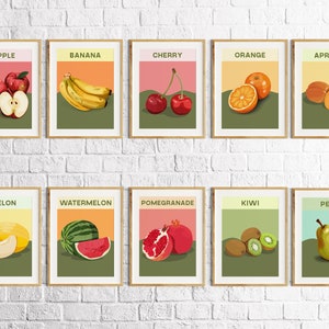 Fruit Collage Kit, 10 Piece Kitchen Wall Art | Apple | Banana |  Cherry | Orange | Apricot | Melon | Watermelon | Pomegranede | Kiwi | Pear
