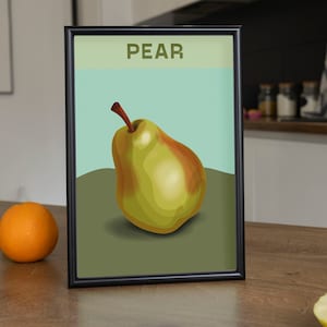 Arte de pared de cocina de pera, cartel de cocina de pera, impresiones de cocina, arte de pared de comedor, arte de pared moderno de sala de estar, fruta imprimible
