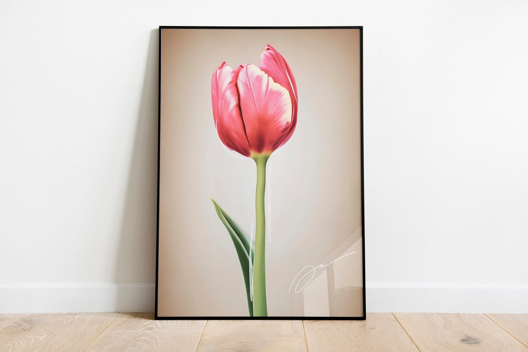 Pink Tulip Watercolor Art Print, Modern Floral Wall Decor (digital ...