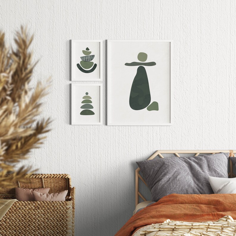 Japandi Sage Green Abstract Art Prints, Set of 3 (downloadable Art) - Etsy