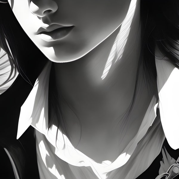 Digital Art | Noir Anime Female | Instant Download and Print | Digital