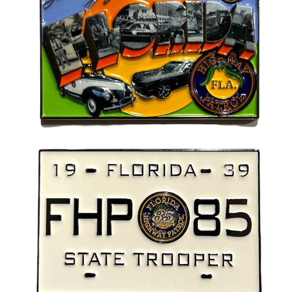 Florida Highway Patrol 85th Anniversary Welcome to Florida Postcard Challenge Coin FHP State Trooper History Collection Collectible Coins FL