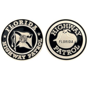 Florida Highway Patrol Silver & Black Door Decal and Shoulder Patch Challenge Coin State Trooper FHP State Patrol Black Tan Custom Unique