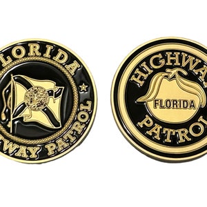 Florida Highway Patrol Gold & Black Door Decal and Shoulder Patch Challenge Coin State Trooper FHP State Patrol Black and Tan Custom Unique