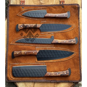 5 Pcs Custom Handmade D2 Steel Chef Set, Chef Knives, Damascus Chef knife, Damascus Chef Set, Best Gift present for him, Kitchen Knives USA
