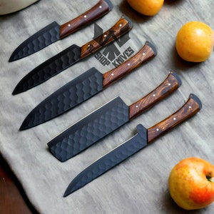 5 Pcs Custom Handmade D2 Steel Chef Set, Chef Knives, Damascus Chef knife, Damascus Chef Set, Best Gift present for him, Kitchen Knives USA image 4