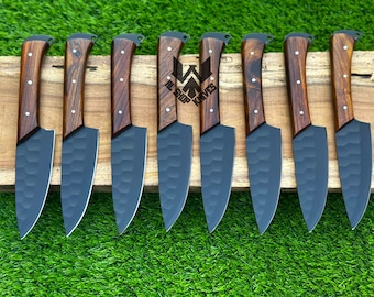 8 Pcs D2 Steel Custom Handmade Steak Knives, Chef Knives, Kitchen Knives, Hand Forged Chef Knife, Anniversary Gift, Groomsmen Gift for Men