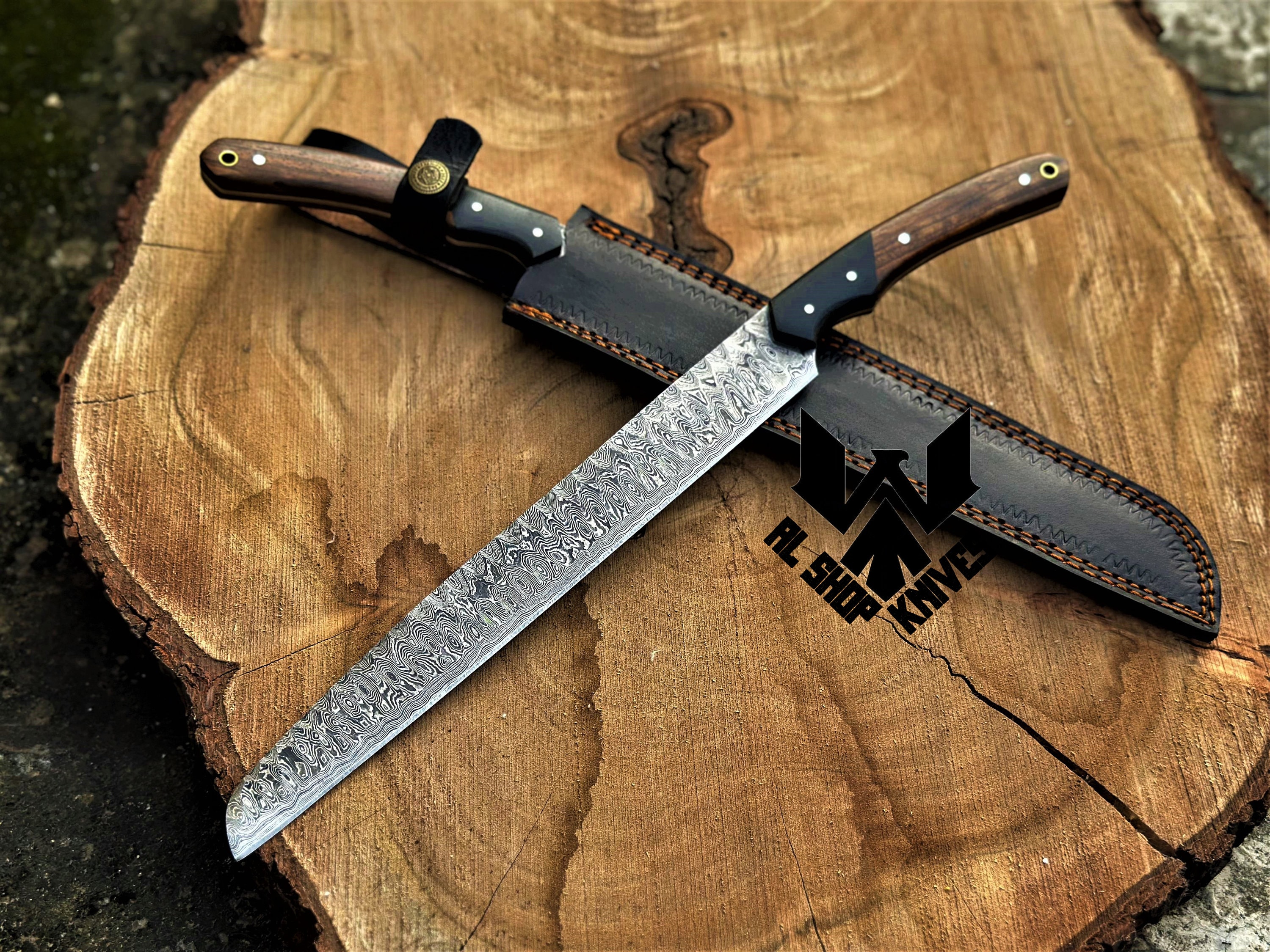 Damascus Steel Brisket Knife Handmade Damascus Kitchen Knife Etsy