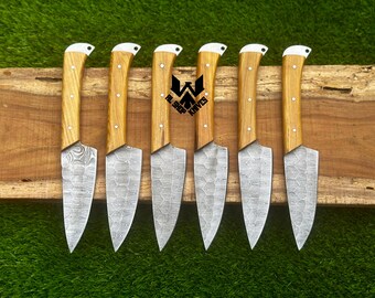 Lot of 6 Custom Handmade Damascus Steel Steak Knives, hand Forged BBQ Steak Knives, Damascus Chef Knives, Damascus Chef Set Gift for Men USA