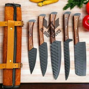 5 Pcs Custom Handmade D2 Steel Chef Set, Chef Knives, Damascus Chef knife, Damascus Chef Set, Best Gift present for him, Kitchen Knives USA image 5