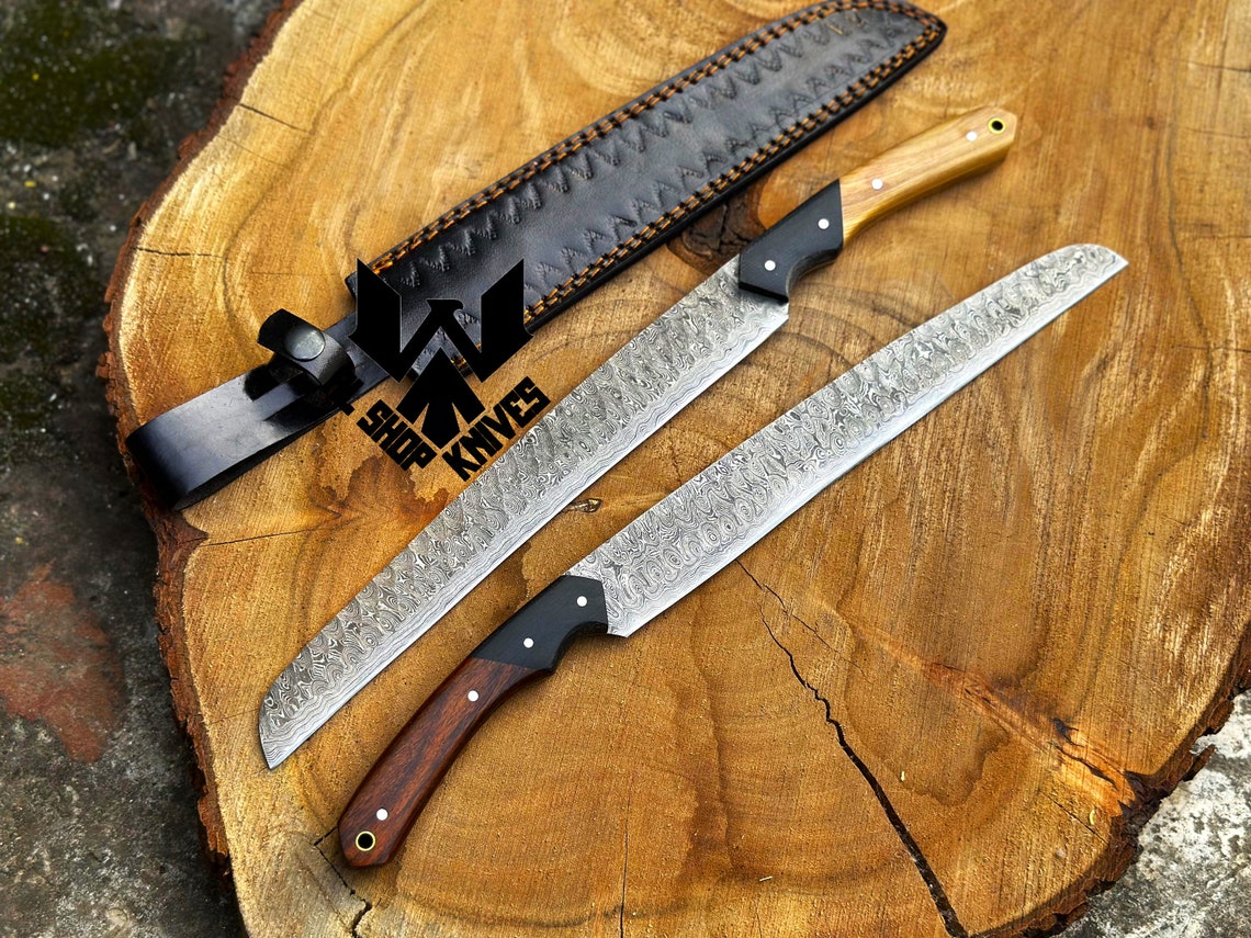 Damascus Steel Brisket Knife Handmade Damascus Kitchen Knife Etsy