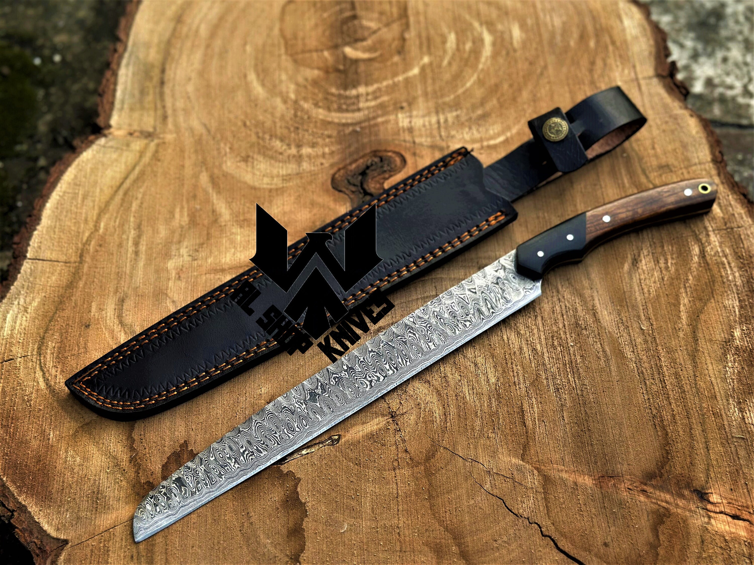 Damascus Steel Brisket Knife Handmade Damascus Kitchen Knife Etsy