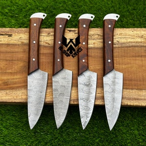 4 Pcs Hand Forged Damascus Steak Knives Set, BBQ Steak Knives, BBQ Chef Set, Damascus Chef Set, Chef Knives, Handmade Knives Gift for MEN