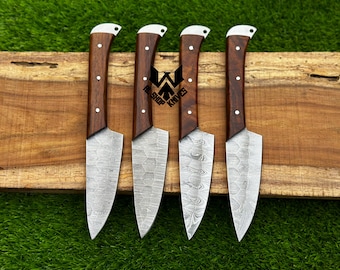 4 Pcs Hand Forged Damascus Steak Knives Set, BBQ Steak Knives, BBQ Chef Set, Damascus Chef Set, Chef Knives, Handmade Knives Gift for MEN