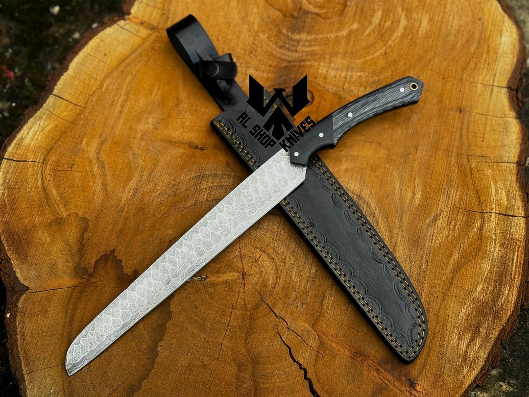 Hand Damascus Steel Full Tang Brisket Knife, BBQ Chef Knife