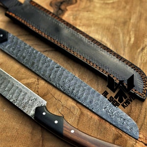 Damascus Steel Brisket Knife, handmade Damascus Kitchen Knife, Damascus Steel Bread Knife, Meat Knife, Chef Knives, Chef Set Gift for Men image 4