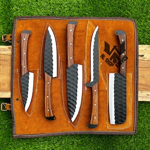 5 Pcs Custom Handmade D2 Steel Chef Set, Chef Knives, Damascus Chef knife, Damascus Chef Set, Best Gift present for him, Kitchen Knives USA The Royal Scorpio