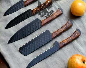 D2 Steel Handmade Chef Set, Hand Forged Kitchen Knives, Chef Knives, Damascus Chef Set, Damascus Chef Knife, Gift for Mom, Birthday Gift USA