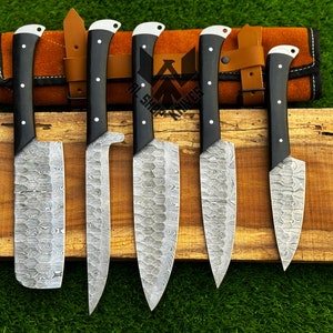 5 Pcs Hand Forged Damascus Steel BBQ Chef Set, Kitchen knives, Damascus Chef knives, Handmade Chef Sets, Personalized Chef Set Gift for MEN