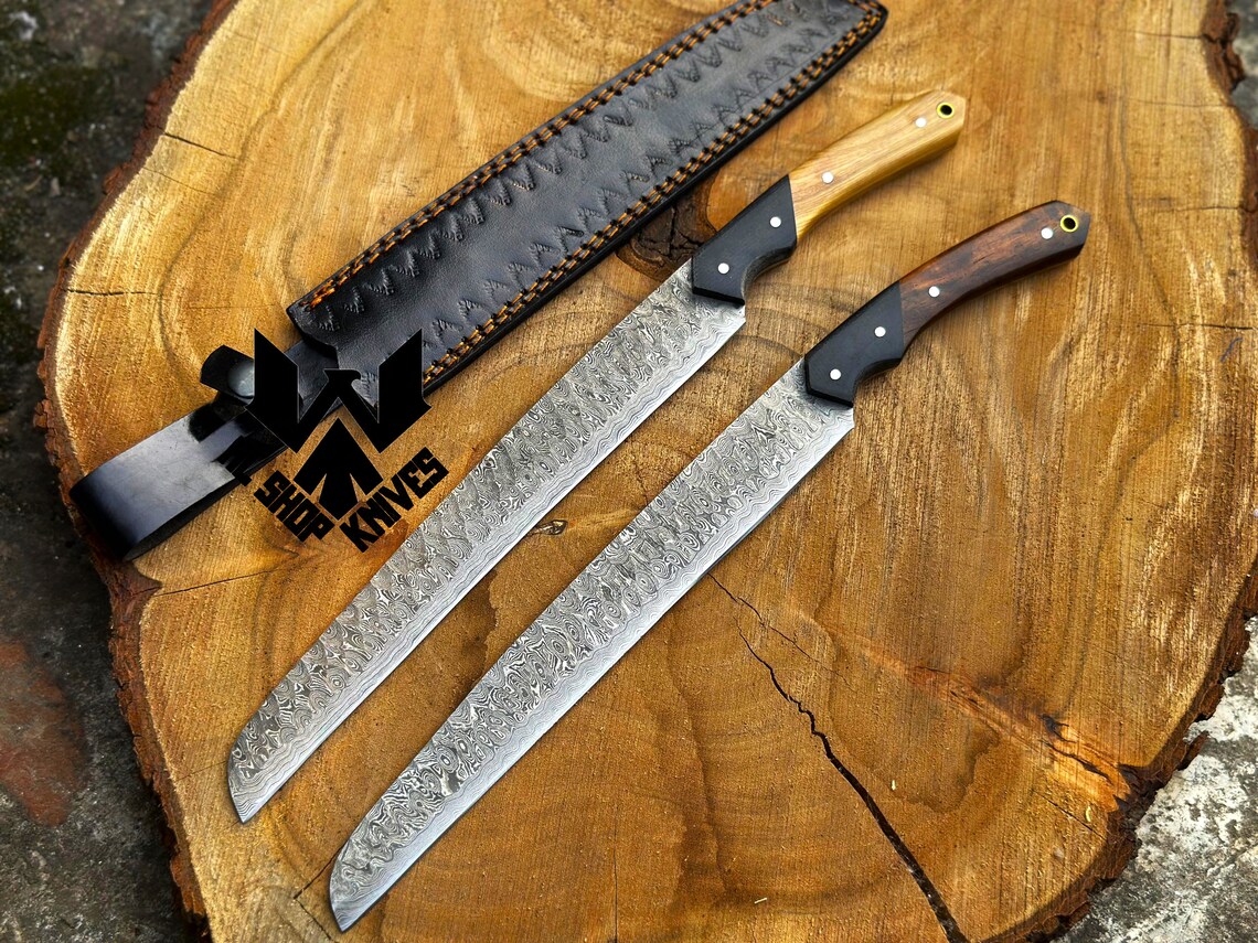 Damascus Steel Brisket Knife Handmade Damascus Kitchen Knife Etsy