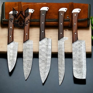 5 Pcs Damascus Steel Chef Set, Handmade Chef Set, Damascus Chef Knives, Hand Forged Damascus Chef Set, Anniversary Gift, Birthday Gift MEN