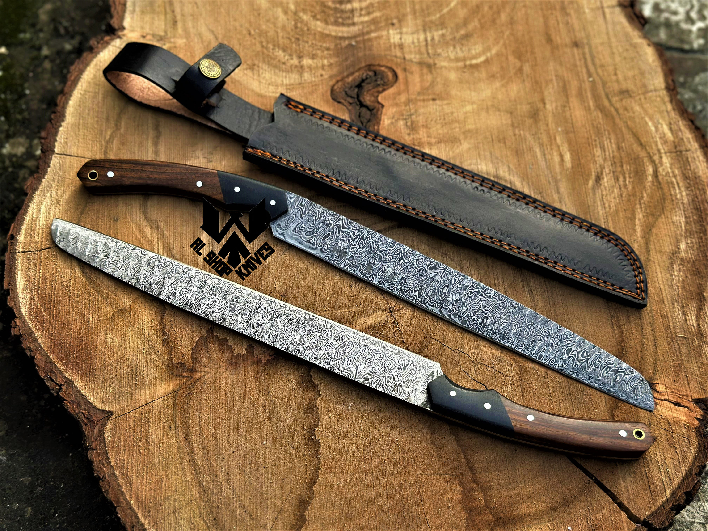 Damascus Steel Brisket Knife Handmade Damascus Kitchen Knife Etsy