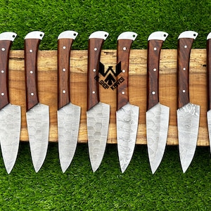 Lot of 8 Pcs Damascus Steel Handmade Steak Knife, BBQ Knives Set, Steak Knives Set, Damascus Chef Set, Damascus Chef Knives Gift for Men USA