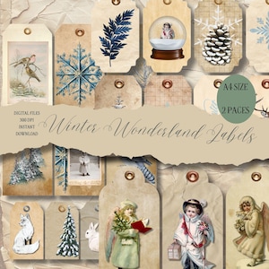 DIGITAL Antique Winter Wonderland Labels and Tags Digital Collage Sheet Download - Instant Download Printables Pompadour Printable
