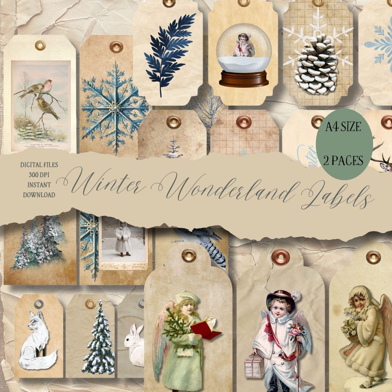 DIGITAL Antique Winter Wonderland Labels and Tags Digital Collage Sheet ...