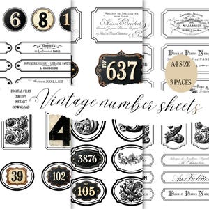 46 Vintage French Shoplabels i tagów z numerami. Natychmiastowe pobieranie, Etykiety do druku i metki upominkowe. Pobieranie cyfrowe