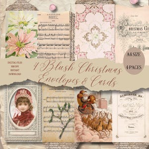 DIGITALE Antique Blush Weihnachts Umschläge mit passenden Karten Digital Collage Sheet Download - Instant Download Printables
