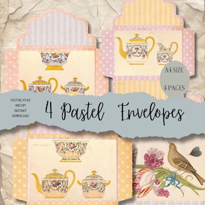 DIGITAL Antique Pastel Envelopes Digital Collage Sheet Download  Digital Paper - Instant Download Printables Pompadour Printables