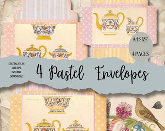 Antique Pastel Envelope Digital Collage – Printable Stationery (Digital Download)