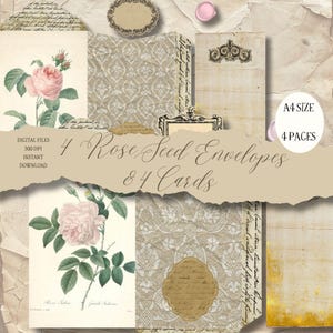 DIGITAL Antique Rose Envelopes with matching cards Digital Collage Sheet Download  - Instant Download Printables Pompadour Printables