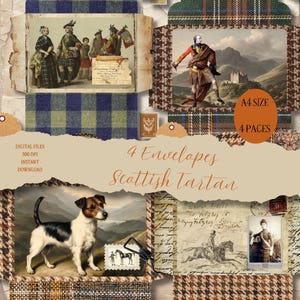 NUMÉRIQUE Tartan écossais antique enveloppes Collage numérique feuille téléchargement papier numérique - téléchargements immédiats imprimables Pompadour