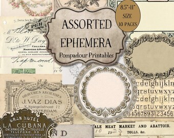 Assorted Ephemera - Junk Journal Pages, Collage Sheets (Digital Download)