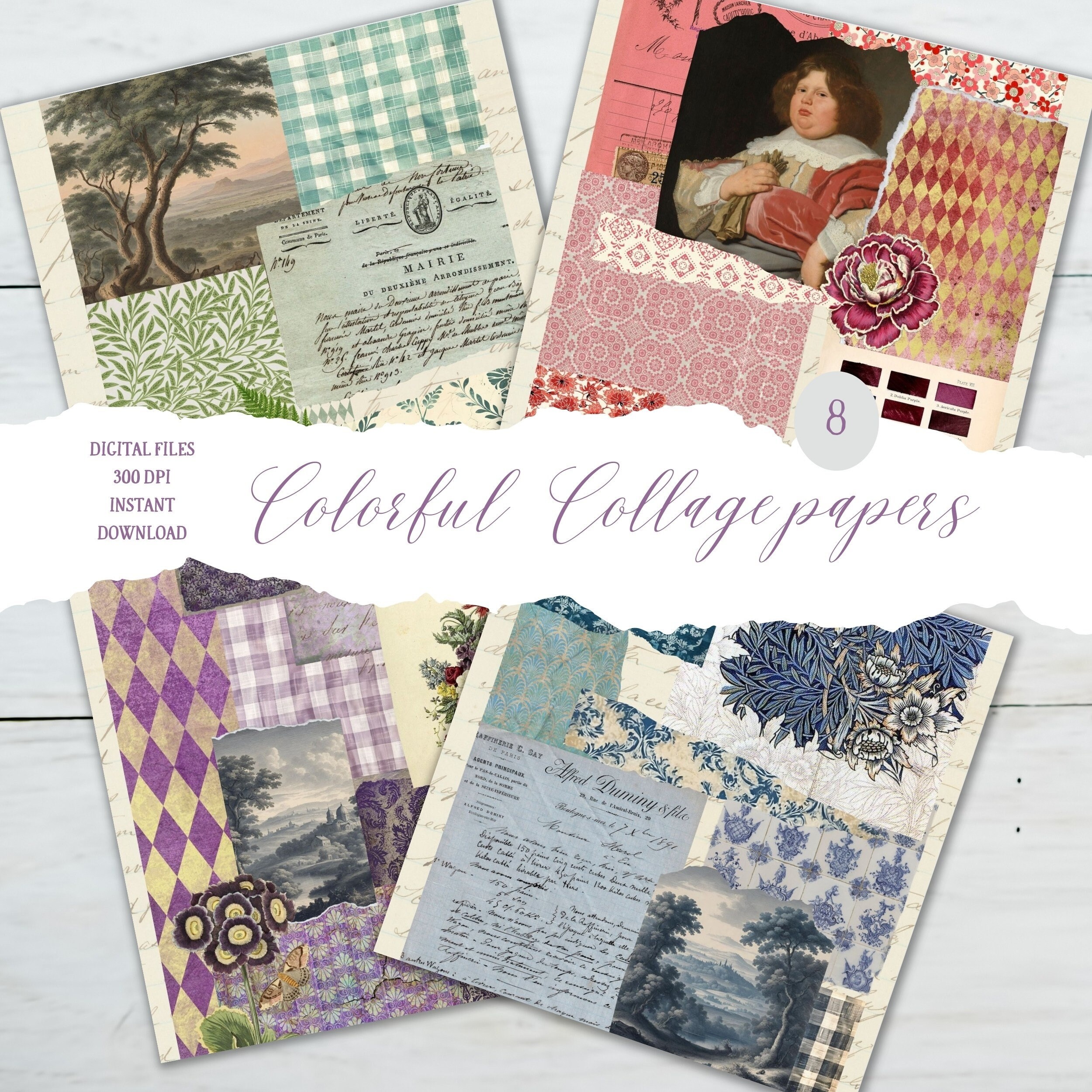 Scrappy papers for junk journals, card making and scrapbooking. Printable scrap papers, digital download