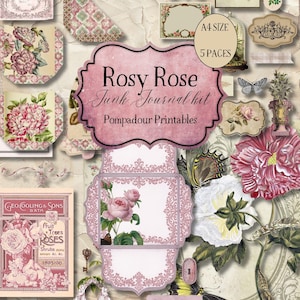 Kit de cartes NUMÉRIQUE pour le journal indésirable Rose rose antique à télécharger - imprimables Pompadour à téléchargement immédiat