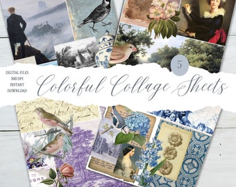 Colorful Ephemera Collage Sheets, Junk Journal, Scrapbooking (Digital Download)