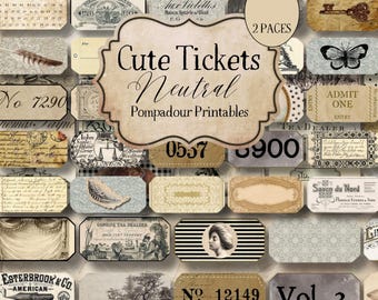 Neutrale Ephemera Ticket Collage Sheets, Junk Journal (digitaler Download)