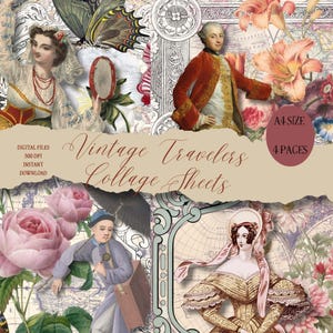 DIGITAL Antique Travelers Digital Collage Sheet Download - Instant Download Printables Pompadour Printable