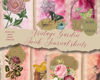 Vintage Garden Junk Journal Ephemera - Printable Collage Sheet (Digital Download)
