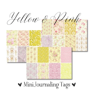 Mini cartes de journalisation jaunes et roses - Mini-étiquettes imprimables à téléchargement numérique (3 pages, A4)
