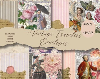 Vintage Travelers Envelopes - Printable Ephemera Collage Sheet (Digital Download)